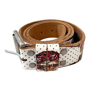 Ed Hardy by Christian Audigier Handmade Leather Tiger Belt White Size S NWOT